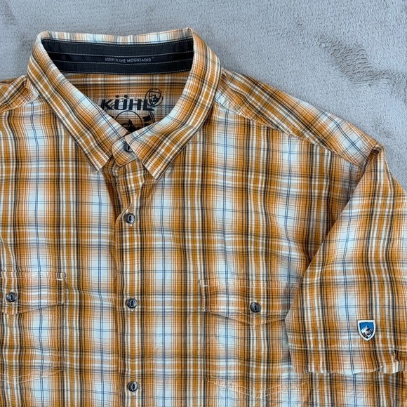 Kuhl Other - Kuhl Crinkle Linen Blend Hiking Shirt in Gold Plaid Men 2XL Short Sleeve NWOT
